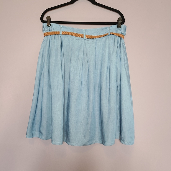 Modcloth Light Blue A-Line Skirt with Brown Belt - Picture 4 of 7